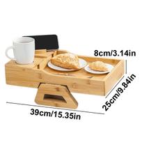 Wooden Couch Armrest Tray Tables With 360°Rotating Phone&Pad Bracket For Eating Breakfast, Drinks, Remote M