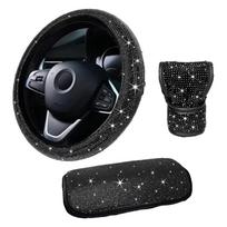 3pcs Bling Steering Wheel Cover Anti-slip Armrest Pad Cover Diamond Gear Shift Knob Cover Black Car Accessories CHINA
