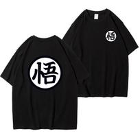 Summer Fashion Anime Son Goku Cosplay T-shirt Cotton Short Sleeve Tops Tee Loose Oversized Casual T Shirts Women Unisex Harajuku Clothing 4XL juoda