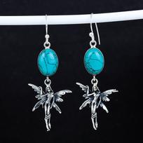Turkio akmuo Antikiniai auskarai 925 svarų sterlingų sidabro auskaras, Boho sidabriniai papuošalai Ilgi auskarai, Dovana vakarėliui Dovana jai 2.95" mėlyna