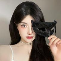 Helovino vakarėlio rašto pusės veido kaukė suaugusiems aukštos klasės princesės šokio kosplėjus tamsaus vėjo kaukės rekvizitai Black lace half face mask beige