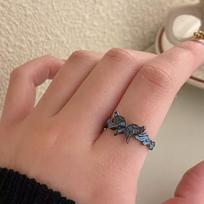 Burning Blue Butterfly Ring, Female Punk Style, Niche Design Sense, Personality Opening, Index Finger Ring, Advanced Sense, Simple Ring Tide