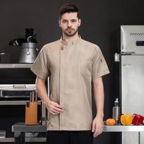 Short-sleeved Chef Overalls Breathable Hotel Catering Baking Canteen Canteen Kitchen Men's and Women's Overalls Spring Summer and Autumn S chaki