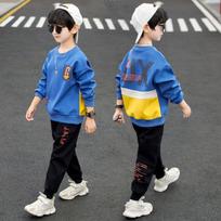 Spring Boys Tracksuit Velvet Patchwork Letters Rainbow Sweatshirt + Leggings Pants Suit Clothes Children Set 160