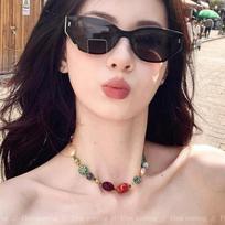 Ethnic Style Dopamine Glass Beaded Star Necklace - High-End Women's Clavicle Chain black