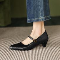 Krazing Pot Sheep Skin Summer Spring Autumn Winter Med Heels Women Round Toe Mary Janes Shallow Pumps 35 juoda
