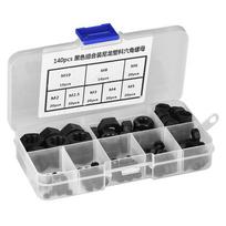 140pcs M2M2.5M3M4M5M6M8M10 Thread Nylon Plastic Hex Hexagonal Nuts (Black)