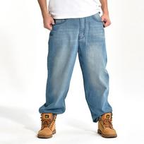 Vyriški laisvi platūs džinsai hiphopui, riedlentei, džinsiniai gatvės šokių repo stiliaus kelnės vyrams 6XL šviesiai mėlyna spalva