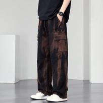 Pavasarinės Rudeninės Vyriškos Kamufliažinės Tiesios Kišenės Kelnės Streetwear Pusiau Pločios Laisvos Sportinės Kelnės Laisvalaikio Darbo Kelnės XS juoda