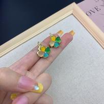 High-Grade Sweet Small Fresh Lucky Four-Leaf Flower Earrings Buckle Double-Sided Cat's Eye Stone Match Women's Earrings