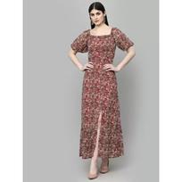 Party Wear Top Tunic Women Fit and Flare Red, Multicolor Dress Kurta Long Dress SC-1838 S