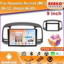 2 Din Android Car Radio Multimedia Player For  Hyundai Accent (MC) 06-12, Verna 06-09  Stereo CarPlay wireless gps tracker Head Unit 4 core 2GB+32GB carplay