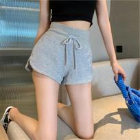 Hong Kong Gray Casual Pants Women's Summer High-waisted Shorts Draw Rope Sports Pants Design Sense Slit Hot Pants Straight Pants S pilka spalva