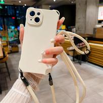 Crossbody Lanyard Cord Rope Necklace Transparent Clear Case For iPhone 15 11 12 13 14 Pro Max Plus 7MM Strap Soft Silicone Cover For iPhone 15&Case & Strap balta