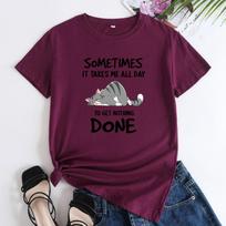 Summer Round Neck Cat Letter Printed Top Fashionable Casual Short Sleeved Women's Pure Cotton T-shirts S