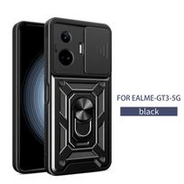 Dėklas Realme GT3, slankiojantis kameros šarvuotas telefono dėklas RealmeGT3 5G 6,74  Realmi GT 3 G T 3, galinis dangtelis su magnetiniu žiedu laikikliu, skirtas automobiliui For Realme GT3 5G juoda