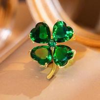 New Fashion Green Rhinestone Four-leaf Clover Ladies Brooch Simple Temperament Pin Corsage Fixed Clothes Accessories Jewelry black
