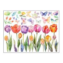 Yousheng Floral Window Sticker Sheet Vibrant Color Tulip Butterfly Design PVC Glass Film Decal Living Room Kitchen Office Decor