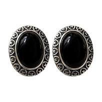Love Lace Black Agate Earrings Oval Earrings Thai Versatile Old Retro Style Earrings for Women