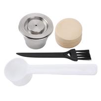 Coffee Capsule Reusable Stainless Steel Coffee Pod with Filter Paper Spoon Brush for Coffee Maker L gray
