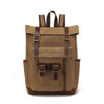 Backpack Travel Computer Student Backpack Retro Outdoor Travel Bag Waterproof Oil Wax Canvas chaki