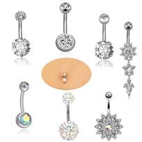 7Pcs/Set Stainless Steel Crystal Belly Button Rings Navel Body Jewelry Piercing sidabras