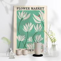 Nordic Style Tokyo Fiower Market Plant Art Poster, Green Background White Flowers Art Prints, Minimalism Home Kids Room Decor No Frame 21*30cm No Frame