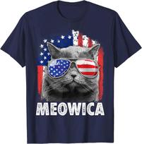Cat 4th of July Shirts Meowica Merica Men USA American Flag T-Shirt S armijos žalia spalva