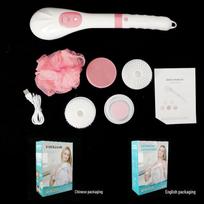 Vandeniui atsparus elektrinis daugiafunkcinis silikoninis vonios šepetys su ilga rankena English Packaging pink