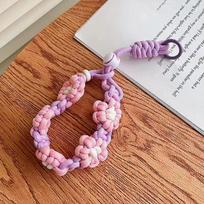 Braided Flower Wrist Strap Phone Lanyard: Short, Portable, Durable Anti-Lost Pendant Fashion Mobile Chain violetinė