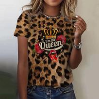 Summer Round Neck 3D Leopard Print Pattern Printed Top Fashionable Casual Short Sleeved Women's T-shirts S