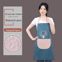 Women's Korean-Style Long-Sleeved Canvas Apron - Anti-Fouling & Breathable for Kitchen, Cooking & Catering Cute Rabbit