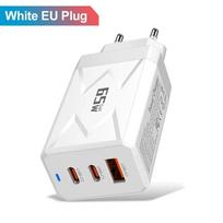 USB 65W GaN įkroviklis Greitas įkrovimas Type C Sieninis telefono Greito įkrovimo adapteris IPhone Xiaomi Huawei Samsung QC3.0 EU/US/KR kištukas EU Plug balta