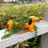 Cute Dog Plant Pot Dachshund Flower Pot Resin Flower Planter Succulent Flower Planter Aesthetic For Indoor Outdoor Garden Decor oranžinė