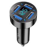 4 In 1 USB Car Charger Quick Charge 4.8A Adapter LED Display Phone Portable Charger  for IPhone16 15 14 Xiaomi Samsung Huawei 4.8A 4Ports juoda