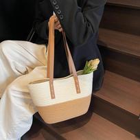Seaside Beach Large Bag Women'S Tide Contrasting Color Shoulder Bag Large Capacity Cotton Rope Tote Bag ruda