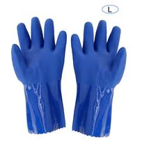 PVC atsparūs chemikalams pirštinės megztu medvilniniu pamušalu tiesia rankove saugos pirštinės neslystančios(L ) L blue