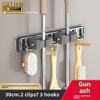 Prie sienos montuojamas be gręžimo šluotos laikiklis Grey 2 Card and 3 Hook