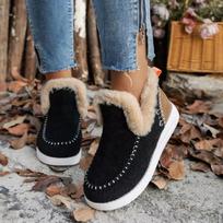 Botas romanas cálidas y cómodas para mujer, Botas cortas informales de terciopelo, con punta redonda, para la nieve, a la moda, 36 juoda