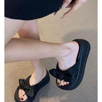 Slippers women's tide ins popular summer 2025 new versatile heightening thick-bottomed bow casual cool slippers tide 88 juoda