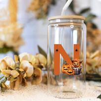 16oz 26 raidės A-Z Libbey gėrimo stiklinė kavos puodelis Masono stiklainis su bambuko dangteliu ir šiaudeliu Vasaros gėrimo indas Stiklinis butelis Vestuvių dovanos 500ml