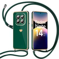 Case for Xiaomi Redmi Note 14 Pro 5G (not for 4G) Soft Silicone Heart Pattern with Night Green Cord