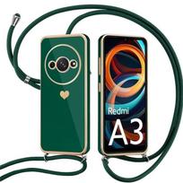 Case - E.F.CONNECTION - For Xiaomi Redmi A3 - Shockproof Silicone - Love Pattern - Night Green Lanyard
