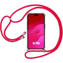 Coque Cordon pour iPhone 15 Pro - Antichoc - Transparente - Léger - Accès facile - Rouge
