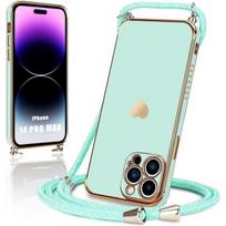 Coque avec collier cordon - pour iPhone 14 Pro Max - Turquoise - Souple - Antichoc - Motif Cœur