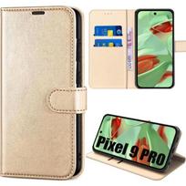 Case for Google Pixel 9 Pro, Scratch-Resistant Card Holder 360 Degree Protection Golden PU Leather