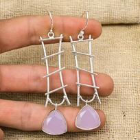 Pink Chalcedony Earrings Gemstone Jewelry, 925 Solid Sterling Silver Handmade Earrings, Latest Design Jewelry 3.32 Inches rožinė