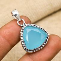 AAA+ Aqua Chalcedono Brangakmenio 925 Sterlinginio Sidabro Rankų Darbo Papuošalas Unikalus Pakabukas 1.37 Inches mėlyna