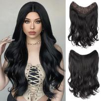 XINRAN Synthetic Fluffy Thick Head Half  V-Shape Clip In Hair Extension Long Big Wavy Hairpiece For Women Daily Cosplay Party Wear 50cm