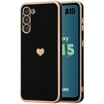 Case - BOOLING - for Samsung Galaxy A15 5G - Black - Silicone - Luxury Golden Heart Pattern juoda